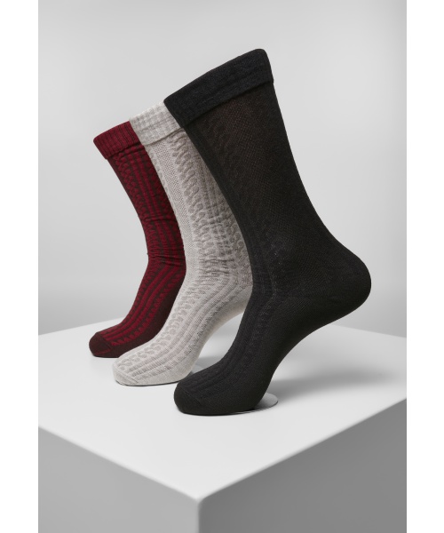 Zdravotní boty - Vysoké ponožky 3-pack URBAN CLASSICS (TB3743) Černá / Šedá / Vínová