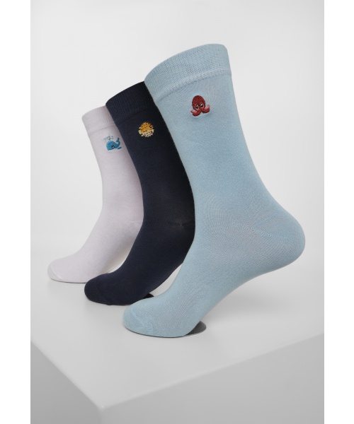 Zdravotní boty - Vysoké ponožky 3-pack URBAN CLASSICS (TB3305) Bílá / Světlá modrá / Námořnická modrá